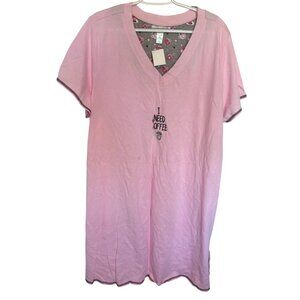 Rene Rofe NWT Pink V Neck Nightshirt I Need Coffee Graphic Sz 3X Sleepwear